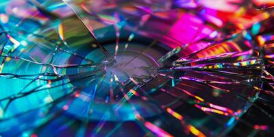brisé CD reflétant une kaléidoscope de vibrant teinte photo
