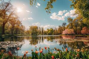 tulipe fleurs à le parc printemps paysage photo