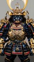 majestueux samouraï armure afficher avec complexe d'or détails photo
