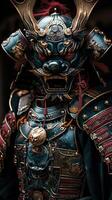 mystique guerrier. un complexe samouraï armure afficher photo