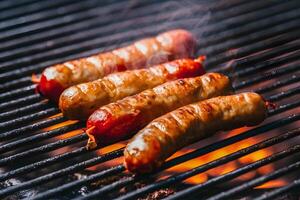 cevapcici saucisses grésillant sur une chaud gril photo