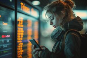 image de une fille, attendre pour train photo