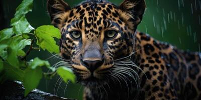 léopard ou panthère dans le vert jungle photo