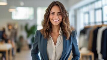 portrait de souriant femme d'affaires dans le Bureau Contexte photo