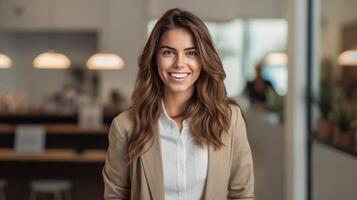 portrait de souriant femme d'affaires dans le Bureau Contexte photo