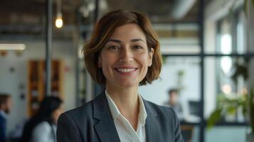 sur de soi femme d'affaires dans moderne Bureau environnement - professionnel portrait pour entreprise identité photo