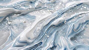 liquide bleu et blanc marbre modèle ressembler vent vagues sur métal Roche photo