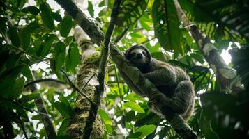 une primate salons sur une jungle arbre branche parmi faune photo