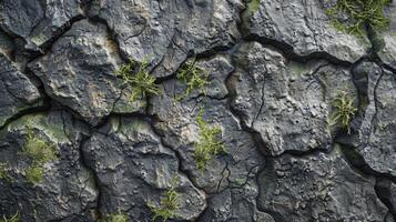 proche en haut de herbe croissance de fissuré substrat rocheux affleurement photo