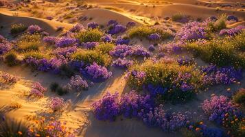 violet fleurs améliorer le Naturel beauté de le désert paysage photo