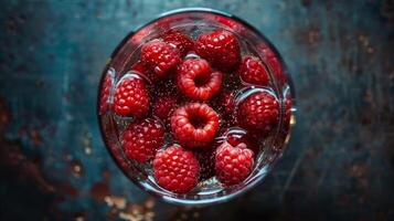 de haut en bas vue à l'intérieur une cocktail Mixeur avec framboises photo