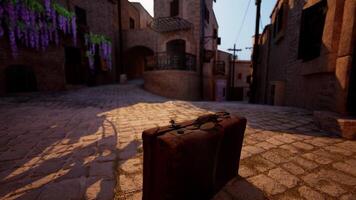 une valise séance sur une pavé rue photo