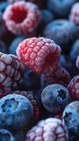 une magnifique proche en haut photographier de fruit, avec framboises, myrtilles et mûres, studio tir. haute qualité photo