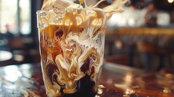 glacé du froid brasser café avec crème tourbillonnant photo