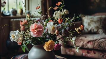 printemps fleurs dans ancien vase, magnifique floral arrangement, Accueil décor, mariage et fleuriste conception photo