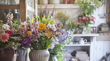 détails et des produits sur étagères dans le Anglais campagne ferme boutique, petit entreprise, pays style photo