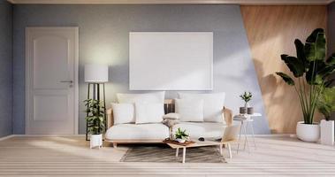 intérieur minimaliste, meubles de canapé et plantes, design de chambre bleu ciel moderne. rendu 3d