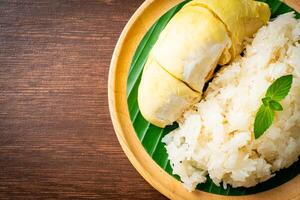 riz gluant durian sur assiette photo