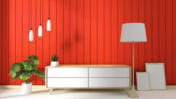 meuble tv dans une chambre moderne orange, designs minimaux, style zen. rendu 3D photo