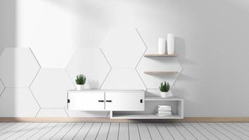 meuble tv dans la chambre carrelage hexagonal blanc designs minimaux, style zen. rendu 3D photo