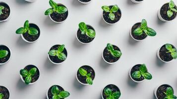 une rangée de petit des pots avec les plantes photo