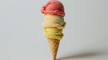 Trois différent les saveurs de la glace crème dans une cône photo