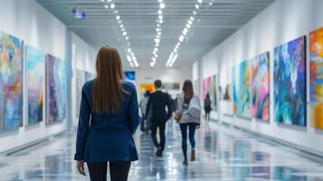 groupe de gens en marchant vers le bas une couloir photo