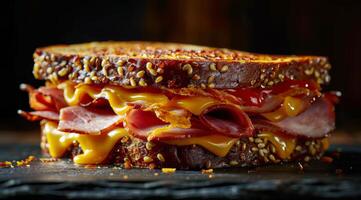 Bacon et fromage sandwich sur table photo