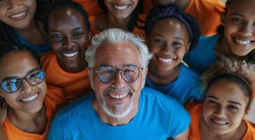 groupe de gens portant bleu chemises photo