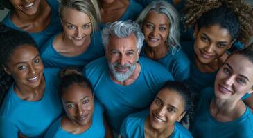 groupe de gens portant bleu chemises photo