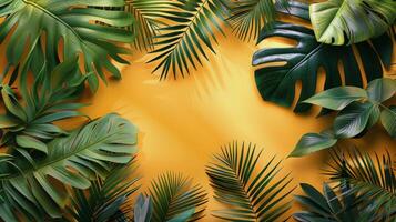 tropical feuilles sur une Jaune Contexte - Contexte photo