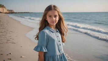 généré image Jeune fille sur le plage photo