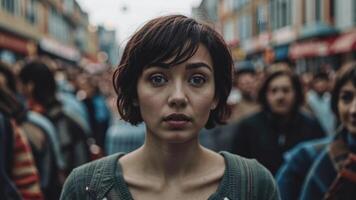 généré image femme dans une foule dans le rue photo