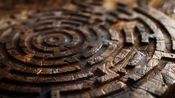 détaillé vue de un complexe en bois labyrinthe sculpté avec précision photo