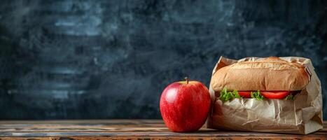 sandwich dans marron papier sac sur table photo