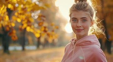 femme dans rose sweat à capuche posant pour image photo