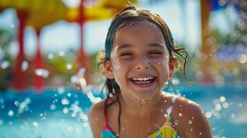 monde enfants journée concept. photo portrait de agréable souriant Latin fille dans nager bassin