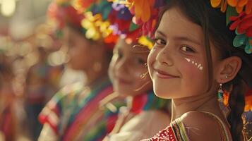 brésilien magnifique peu fille portant de fête traditionnel chapeau. festa Junina vacances fête photo