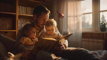 monde du père journée concept. papa en train de lire Fée contes à le sien bébé enfants. collage relation photo