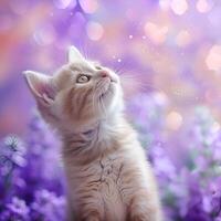 chaton sur violet fleur photo