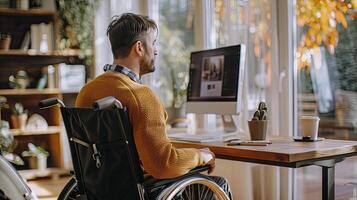 affaires professionnels avec handicapées travail dans Accueil des bureaux réel photo