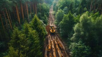 aérien vue de une enregistrement opération dans une dense forêt photo