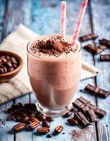 délicieux Chocolat Milk-shake dans une verre avec une paille photo