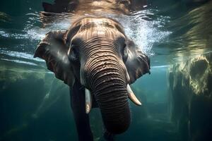 sous-marin Capturer de un l'éléphant natation, généré ai photo