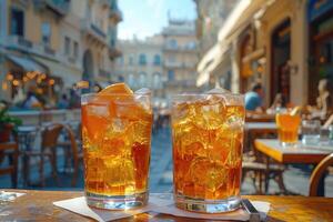 une rafraîchissant verre de glacé thé avec une tranche de Orange photo