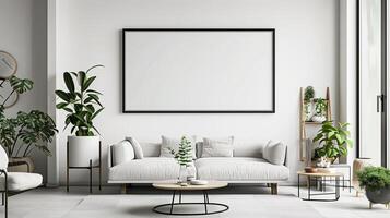 moderne intérieur pièce conception avec mur meubles, blanc sol Accueil vie, Cadre style affiche décor, photo