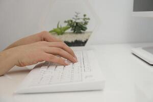 Gros plan de la main de femme d'affaires tapant sur le clavier et la souris photo