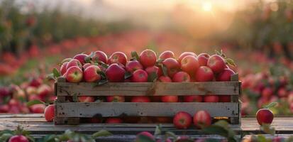 en bois Caisse rempli avec rouge pommes photo