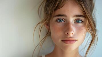 Jeune fille avec longue cheveux et bleu yeux photo