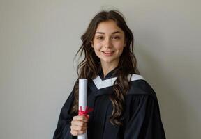 femme dans l'obtention du diplôme robe en portant livre photo